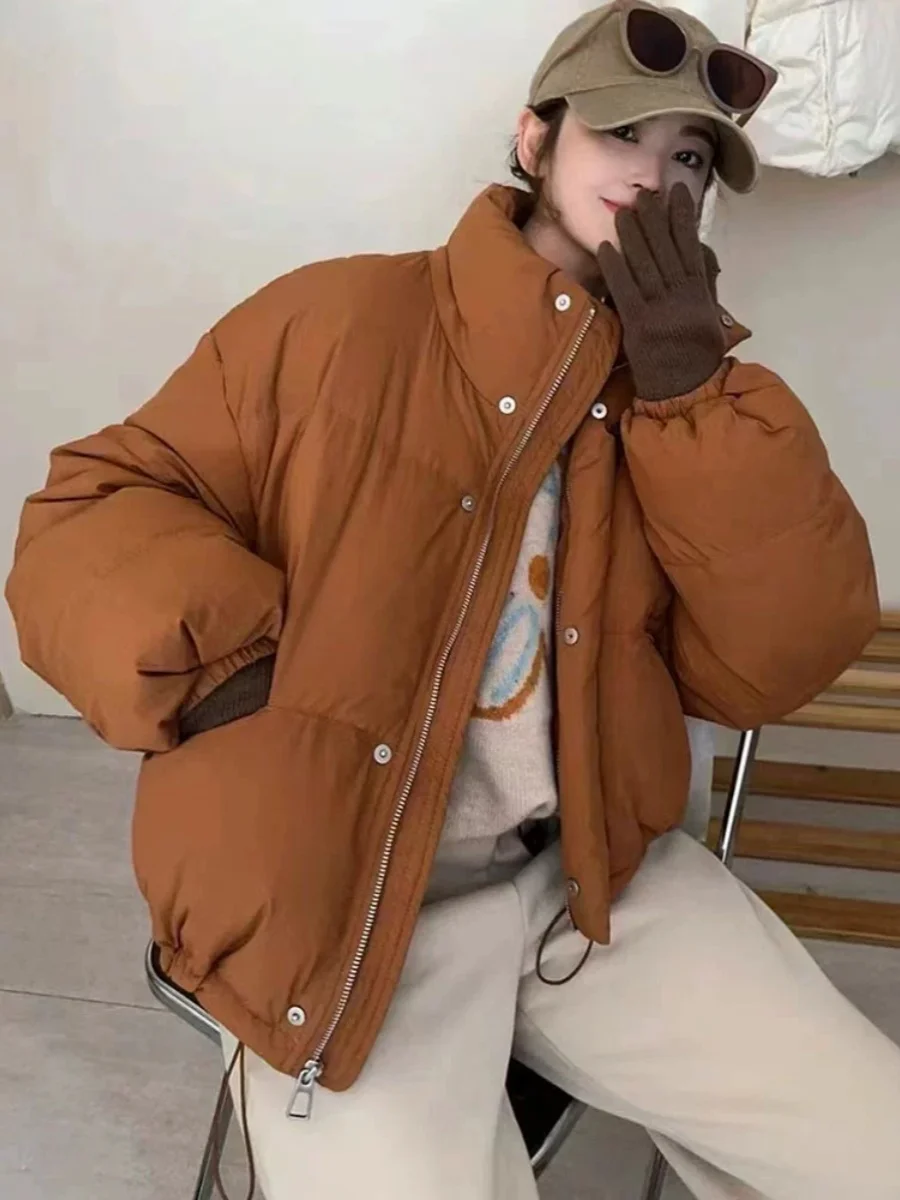 Корейский пуховик с воротником-стойкой женский зимний 2023 короткая повседневная