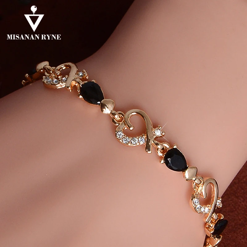

MISANANRYNE Wave Bracelets Women Beautiful Bracelet Colorful Austrian Fashion Crystal Heart Chain Bracelet Wholesale