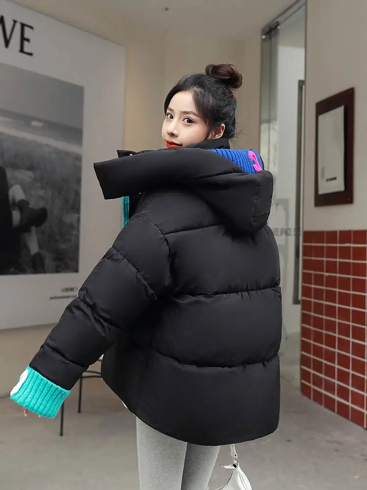 PinkyIsBlack 2022 New Winter Women Parkas Jackets Loose Hooded Thicken Warm Padded Coat Knit Spliced Female Winter Outwear Jacke