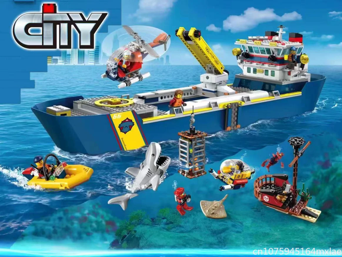 

IN STOCK 60266 Marine Research Vessel Building Block Bricks Urban Ocean Reconnaissance Ship Model Toys For Kids Birthday Gifts