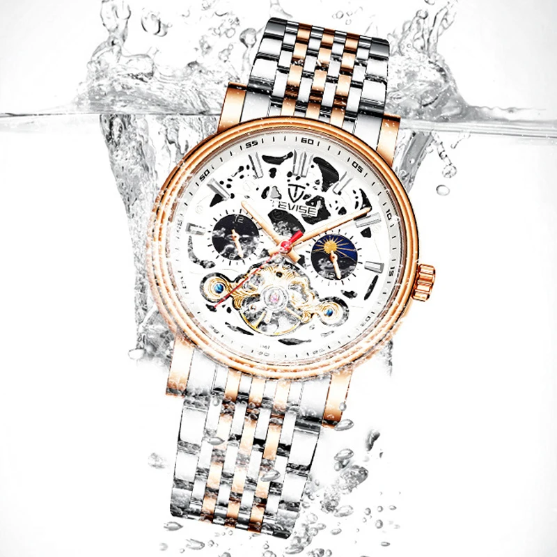 Механические часы с скелетом Луны и фазой для мужчин автоматические мужские