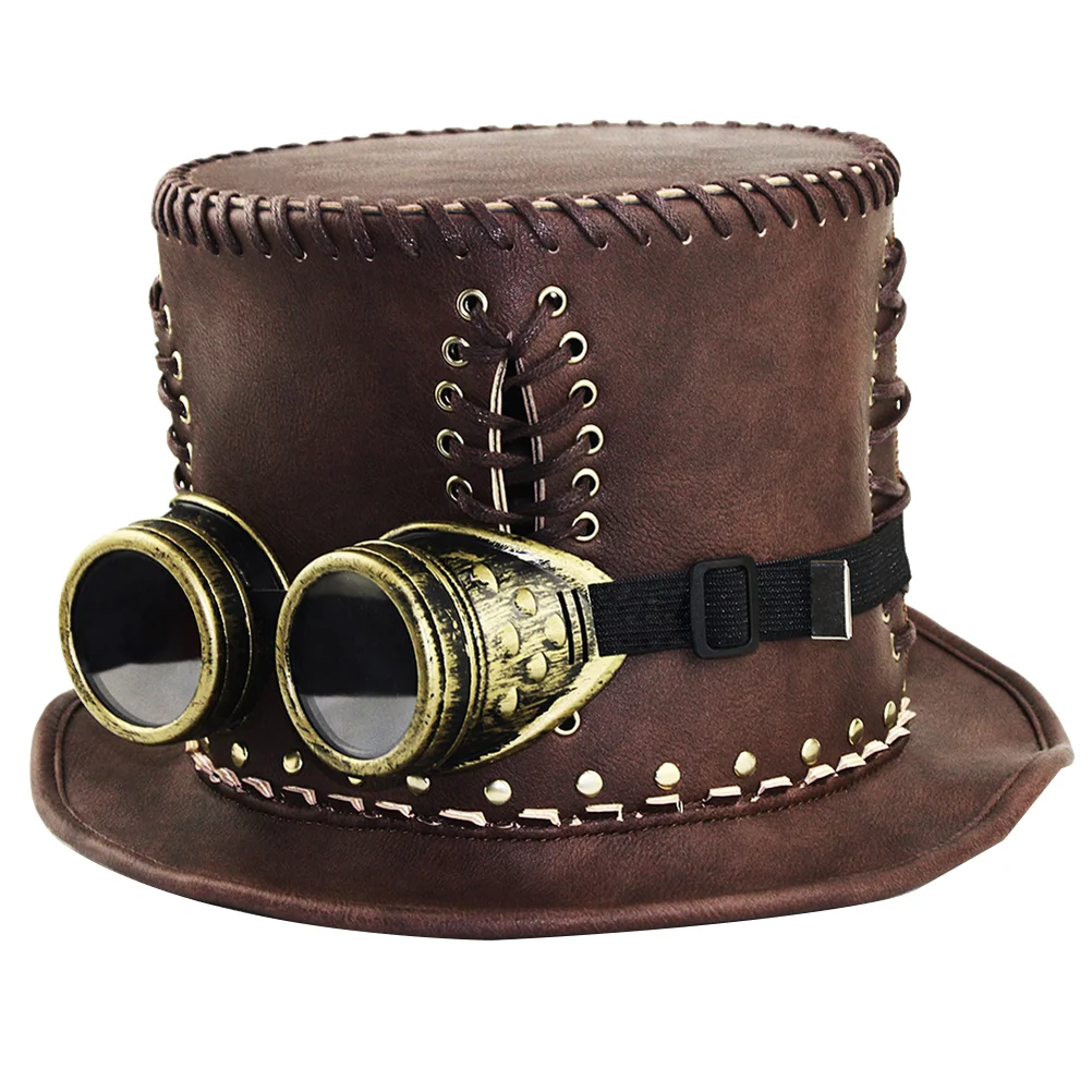 

Hat Steampunk Tophats Goggles Punk Steamfor Costume Accessories Style Cosplay Vintage Burning Gear Man Mad Tophat Assecories
