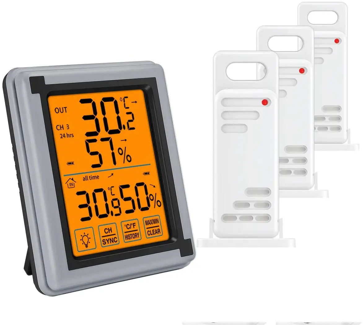 Беспроводной термометр цифровой гигрометр с сенсорным экраном и подсветкой 3
