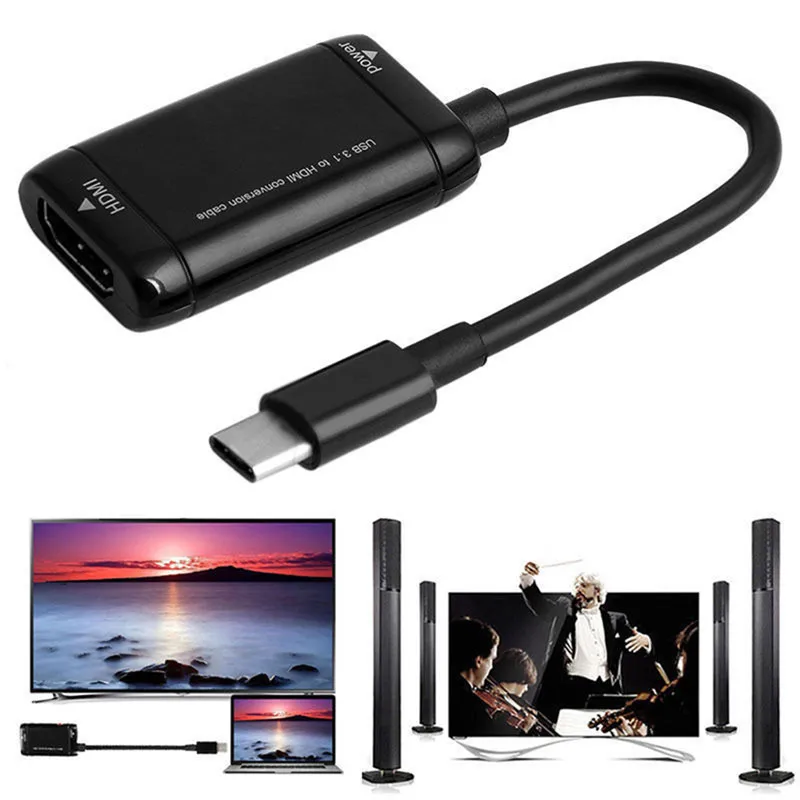 1 шт. черный адаптер USB-C Type-C к HDMI-совместимый адаптер USB 3,1 кабель для MHL Android телефона планшета USB3.1 C к HDMI-совместимый адаптер