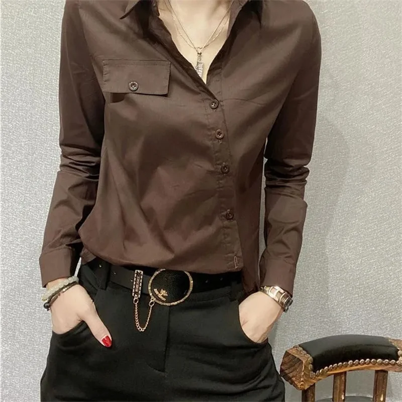 Европейские товары Женская Однотонная рубашка с длинным рукавом пальто