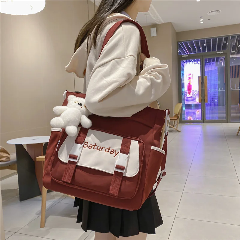 

Холщовая Сумка через плечо для женщин, маленькая свежая Сумочка на плечо, классная универсальная вместительная сумка для учебников для сту...