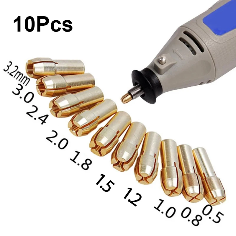 

10Pcs Drill Chucks Adapter 0.5mm-3.2mm Mini Drill Chucks Brass Power Rotary Tools Part Set Dremel Chuck Adapter Micro Collet