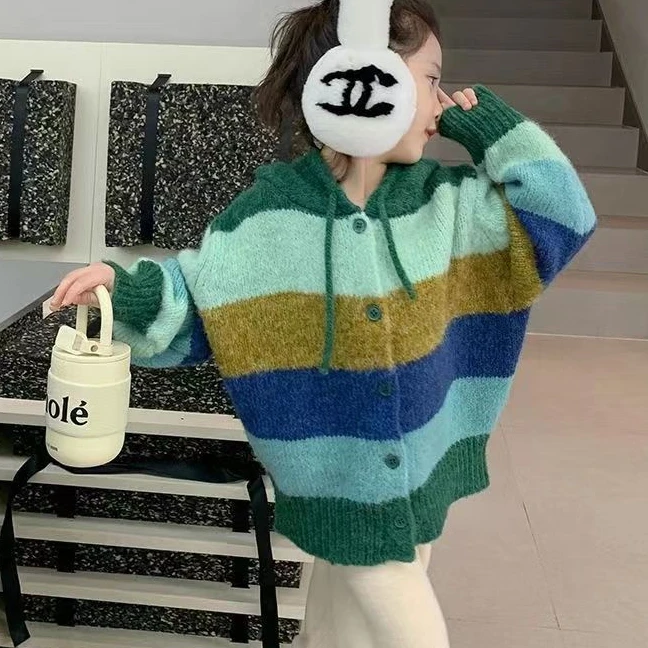 

Детские свитера, кардиган в полоску с капюшоном для девочек, теплые свитера для мальчиков и девочек с длинным рукавом, модель 2023