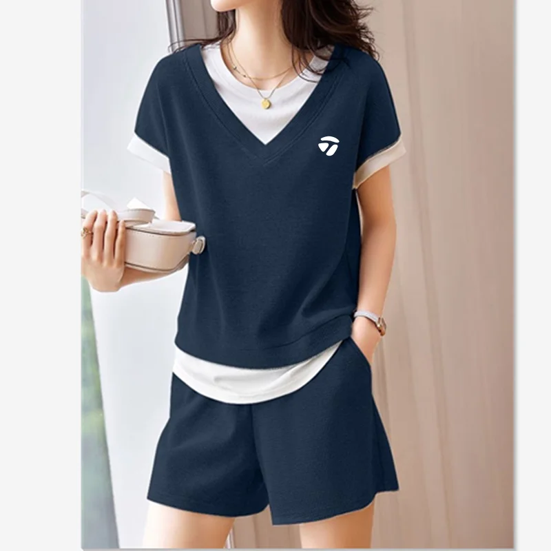 

여성용 골프웨어 신상 Tennis Fake 2-piece Suit Women's Golf Wear Summer Tee 2023 Golf Suit Shorts Horse Women's Golf Clothes Golf T-shirt