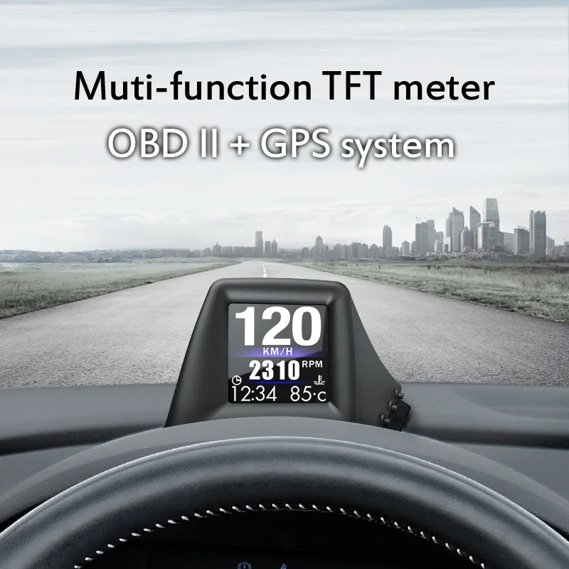 Фото Новый автомобильный компьютер A401 HUD OBD2+GPS с проекционным дисплеем: тахометр, давление турбонаддува, давление масла, частота вращения двигателя, температура воды, спидометр №3