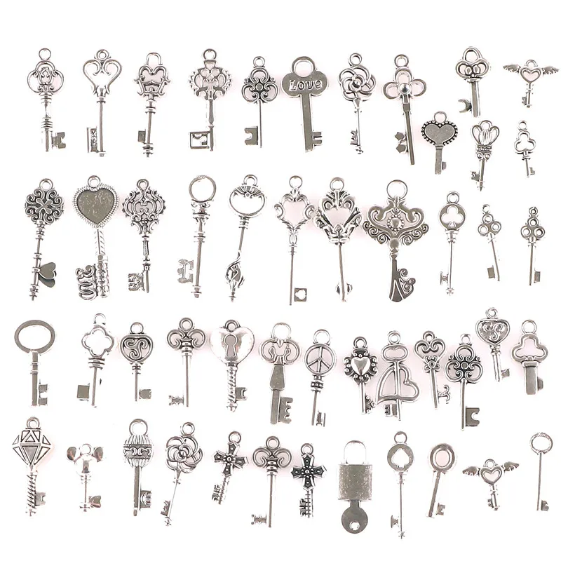 

Vintage Silver Color 50PCS/Lot Bulk Mix Key Fashion Pendant Charm Alloy For Jewelry Women Handmade Making DIY Accessories