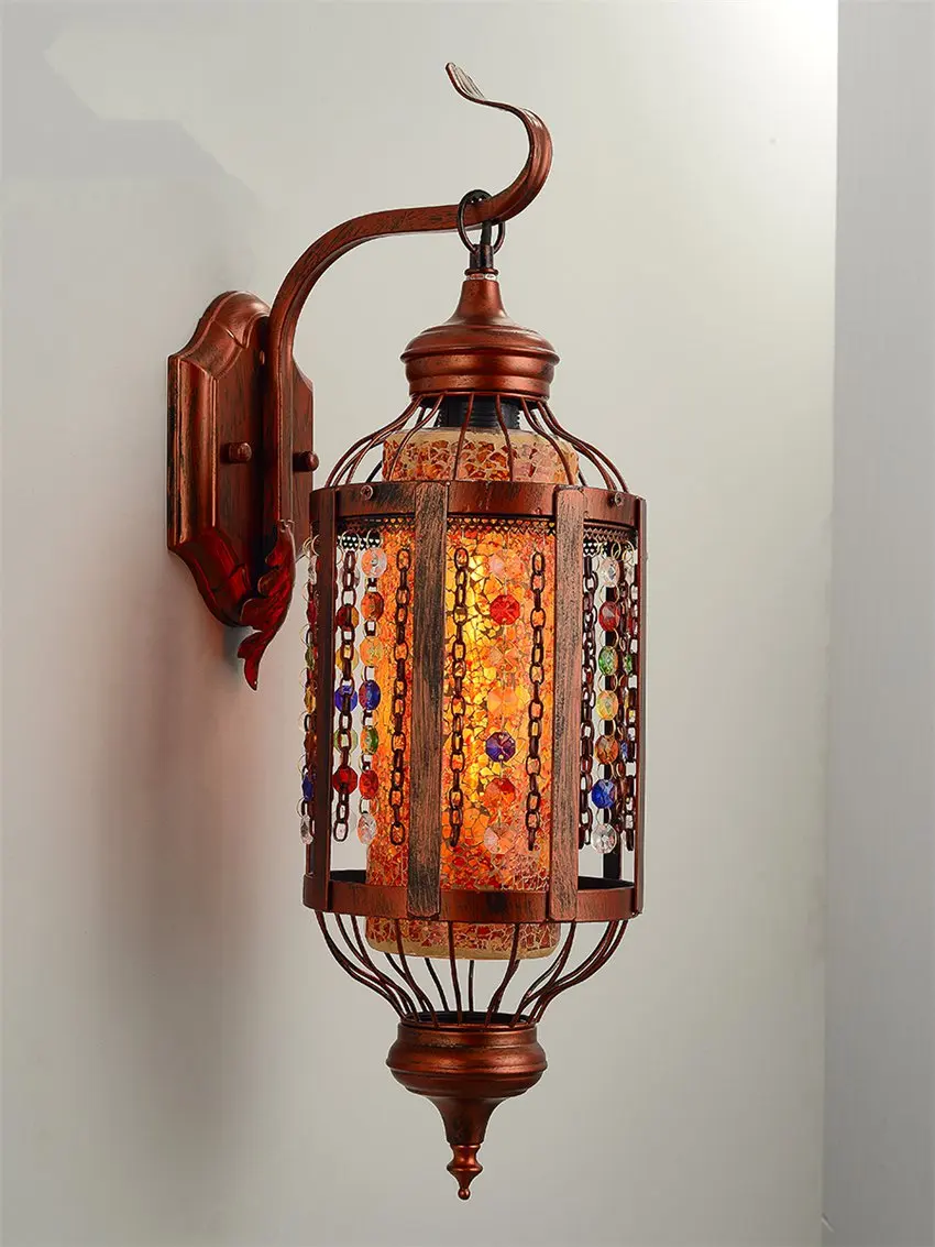 

Southeast Asian handmade color glass iron wall lamps restaurant corridor balcony metal lantern special lighting sconces lights