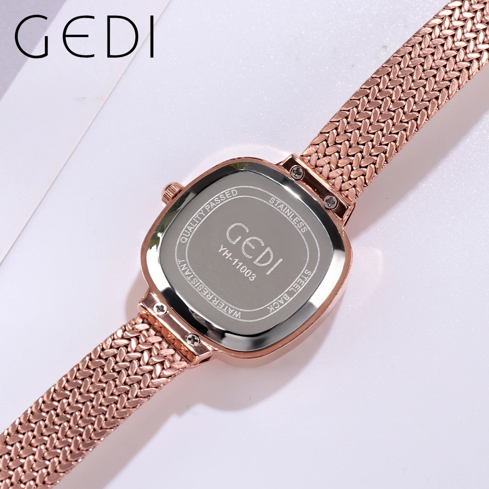 GEDI Women's Waterproof Wrist Watches for Woman Stainless Steel Women Square Watch Wristwatch Milanese Steel Strap Dames Horloge