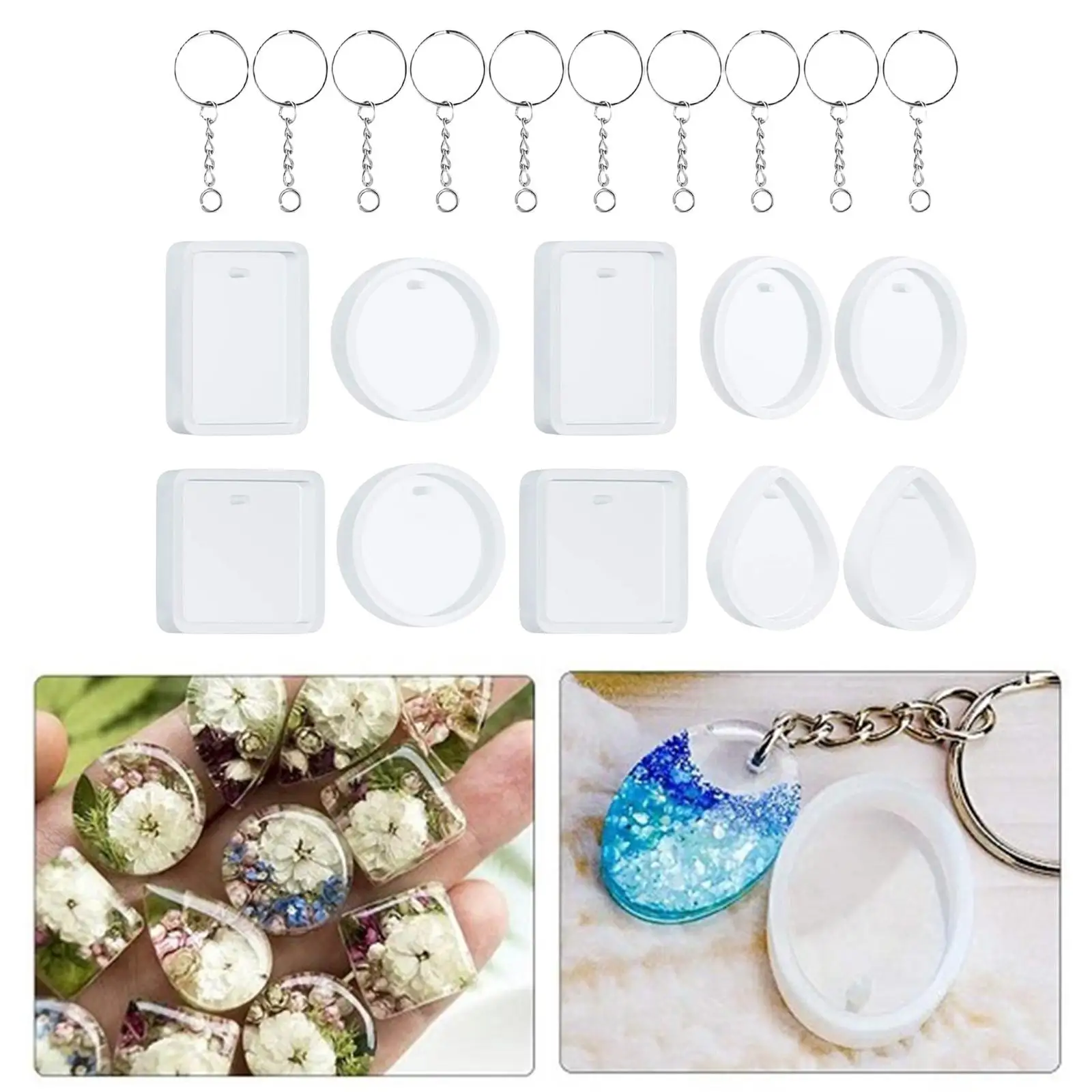 

20Pcs DIY Keychain Pendant Casting Silicone Mould Kit with Keyrings Square Round 5 Shapes for Earring Pendants DIY Resin Crafts