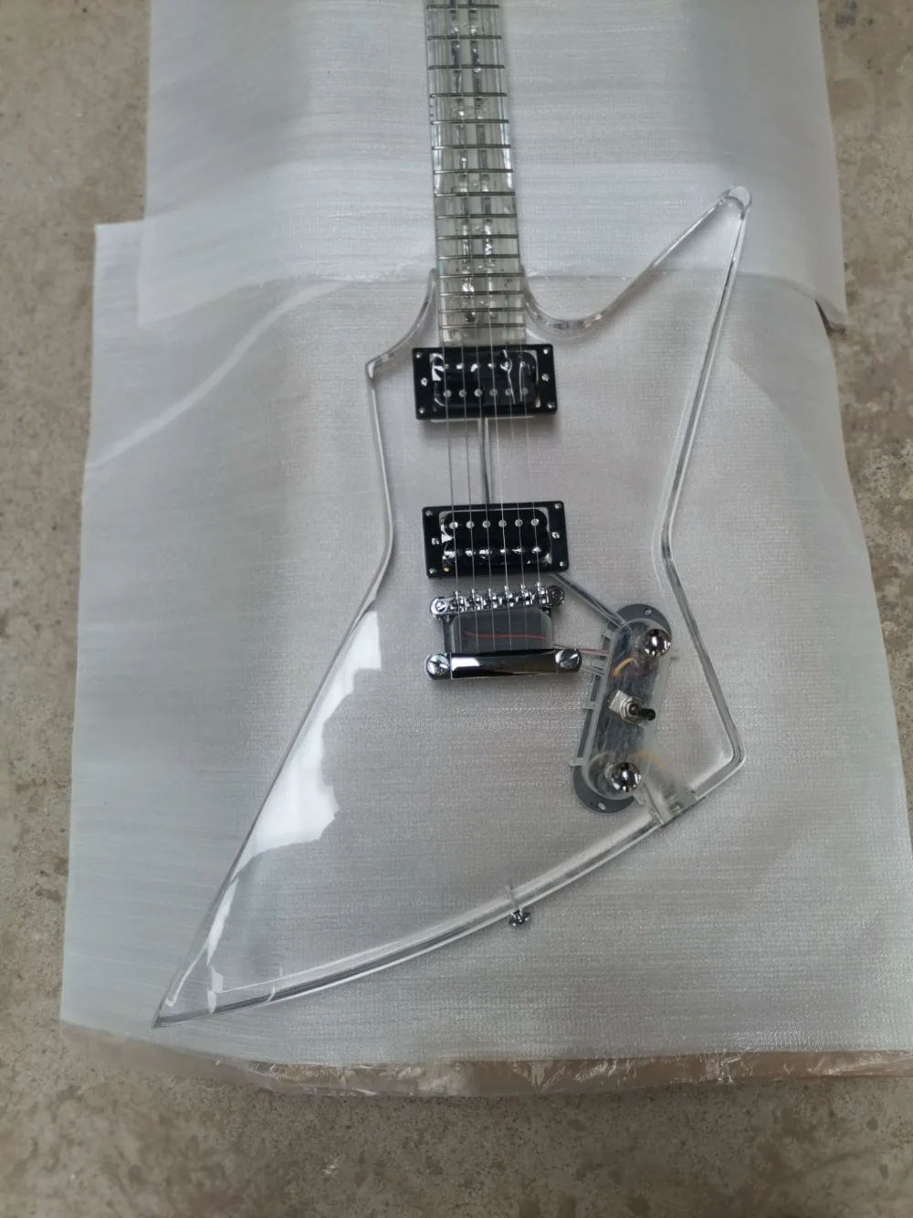 Whole acrylic materials electric explorer guitar with led light
