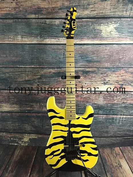 

Hand Paint LTD GL-200MT George Lynch Tiger Stripe Yellow Electric Guitar Floyd Rose Tremolo Bridge, Black Hardware