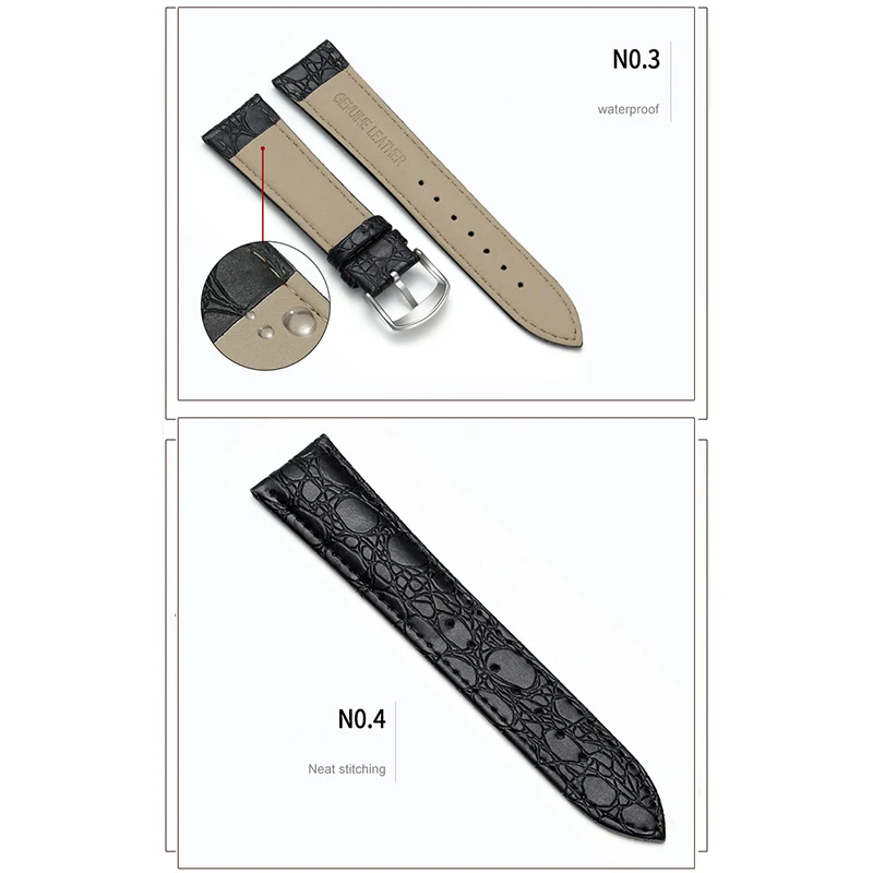 Suitable for Samsung Huawei Luxury Watch Band Crocodile Pattern Cowhide Strap  20MM 22MM  Genuine Leather ands Waterproof correa