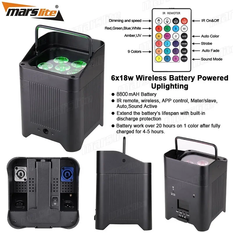 Marslite 6*18W Uplights батарея беспроводной фон RGBWA + УФ Свадьба Вечеринка Dj огни сцены Par