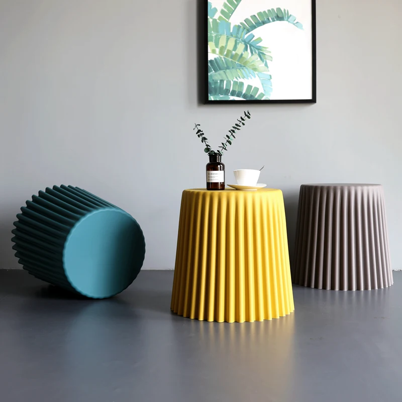 

Wrinkle Plastic Coffee Table Living Room Side Table Bedside Small Round Table Creative Ins Stool Cake-shape Home Decor