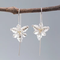 925 sterling silver chinese style flower ear hook drop earrings creative women ethnic earrings long hooks jewelry wholesale h104