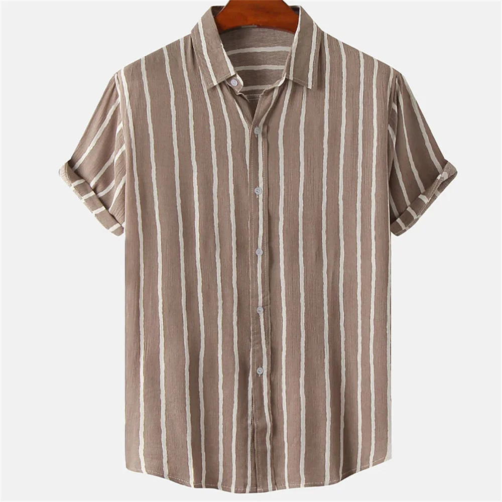 

Mens Shirt Summer Stripes Print Short Sleeve Top Tees Fashion Casual Social Shirts Hawaiian Lapel Button Oversized Men Clothing
