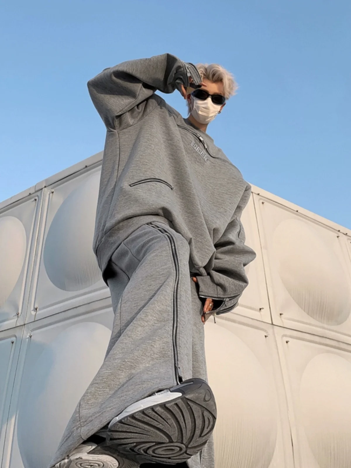 Осенне-зимний американский уличный дизайн плечевой ремень на молнии толстовка с