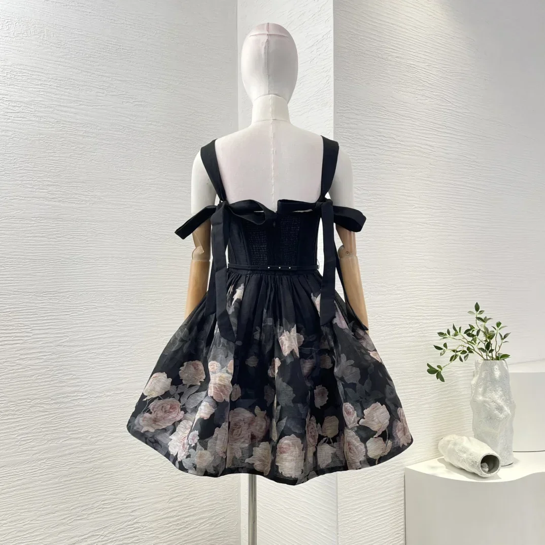 2024 Новая коллекция черное высококачественное женское мини-платье без рукавов из