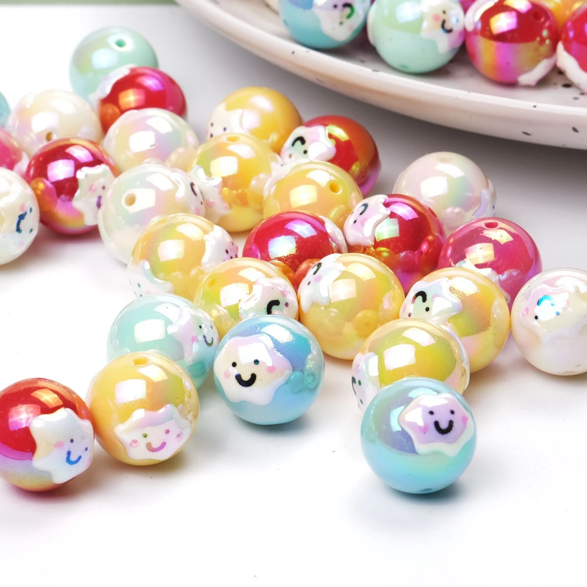 

16mm UV Color Round Acrylic Bead Straight Hole Loose Spacer Hand Painted Beads for Jewelry Making Bracelet DIY Accessories