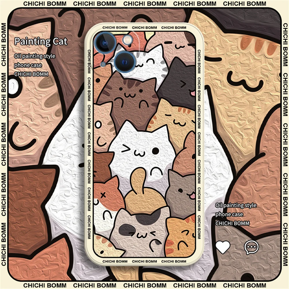 

Oil painting cartoon cat mobile phone protective case is suitable for Apple 14 iphone13/12/11 new fashion shell woman gift