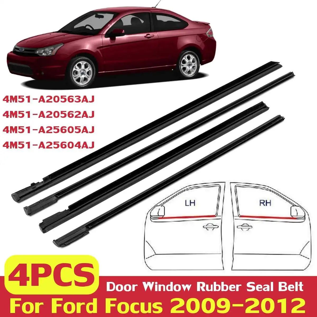 

4 шт., резиновая уплотнительная лента для автомобиля Ford Focus 2009-2012