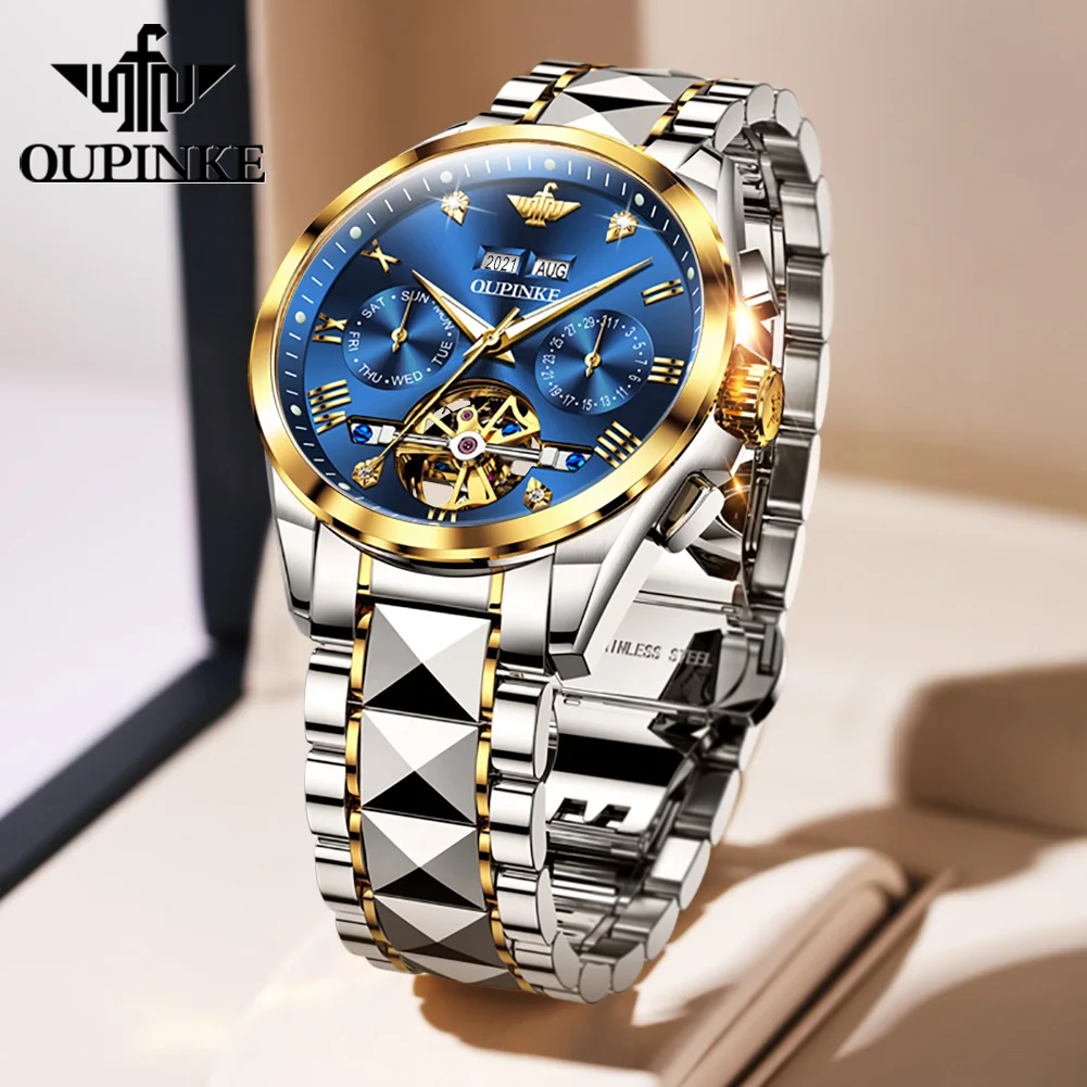 

OUPINKE Luxury Men Automatic Mechanical Wristwatch Tungsten Steel Watch Top Brand Sapphire Glass Men Watches Reloj Hombre 3186
