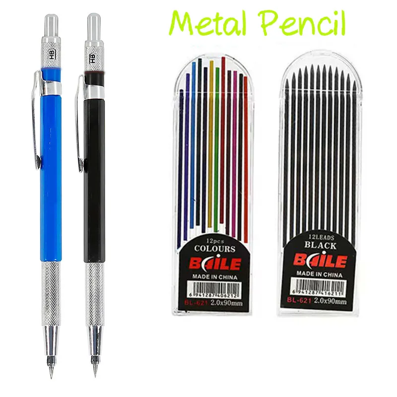 2.0 Mm 2b Black Color Lead Holder Drafting Drawing Set With Leads Writing School Gift Stationery
