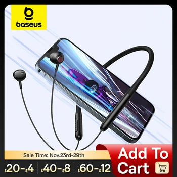 Baseus-넥 밴드 이어폰 블루투스 5.2 자기 흡착 무선 헤드폰, 목에 거는 Hifi 음악 스포츠 방수 헤드셋