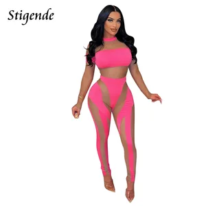 Stigende Women Cut Out Mesh Patchwork Jumpsuit See Through Party Night Jumpsuit Patchwork Long Sleev in Pakistan