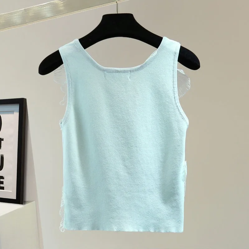 Женская однотонная трикотажная футболка с кружевной завязкой и цветочным