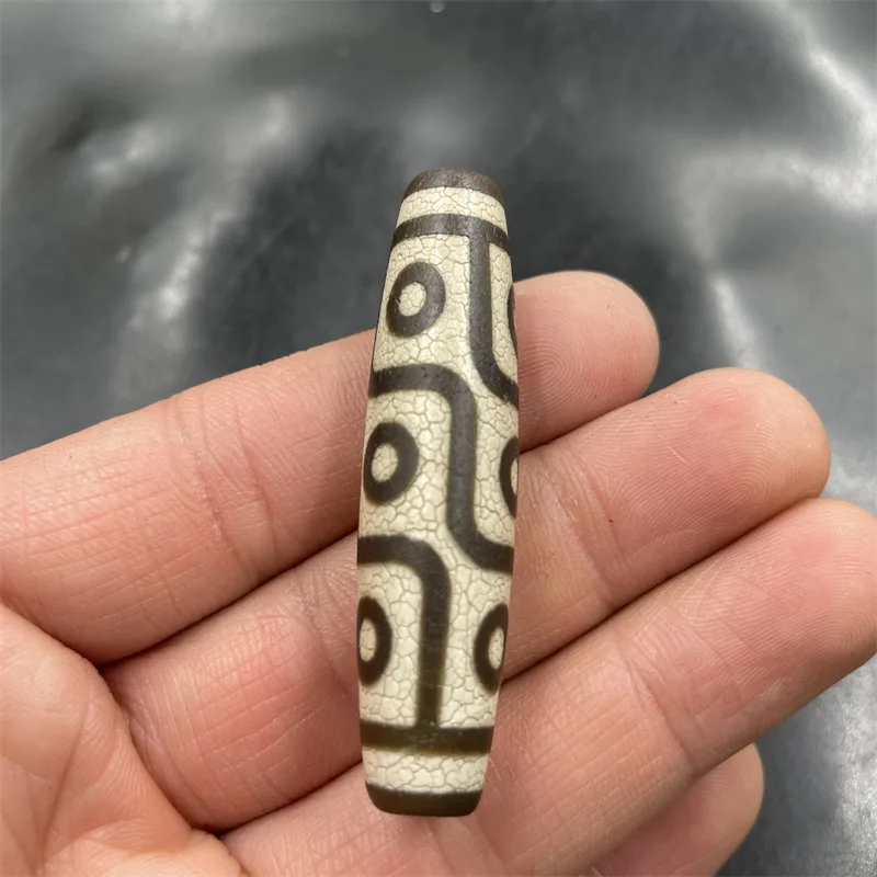 Фото Белые длинные бусины из старого агата Dzi с девятью глазами, свободные оптом №2