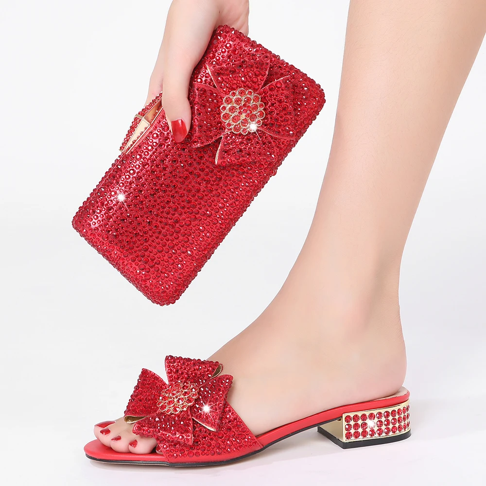 

2022 Summer Hot Sale Africa Nigeria Italy Design Ladies Elegant Party Wedding Ladies Slipper Bag Set