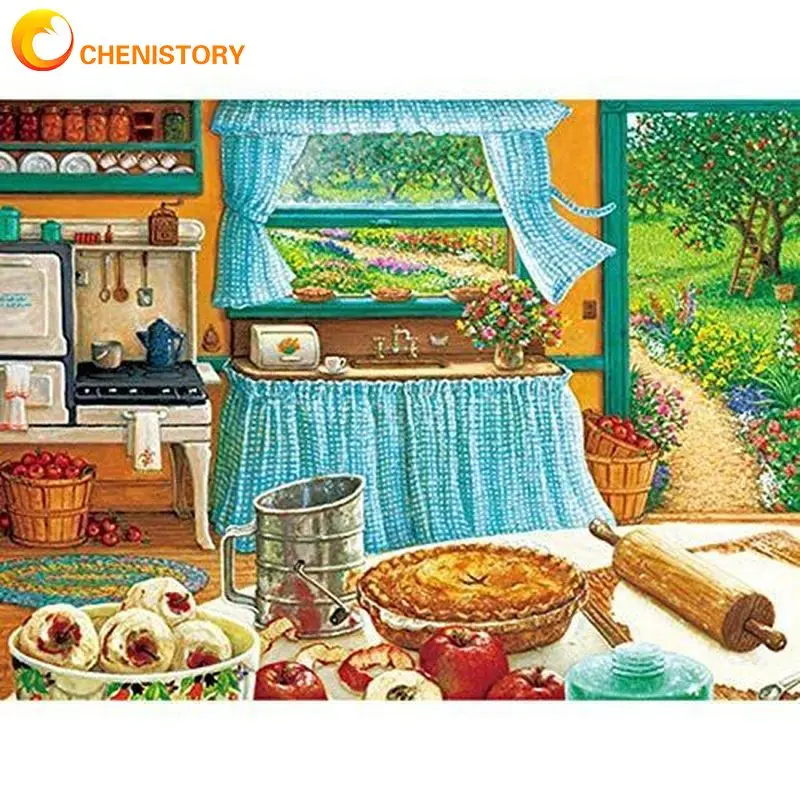

CHENISTORY Diamond Painting With Frame Handmade Kitchen Scene Full Diamond Embroidery For Adults Cross Stitch Home Decoration