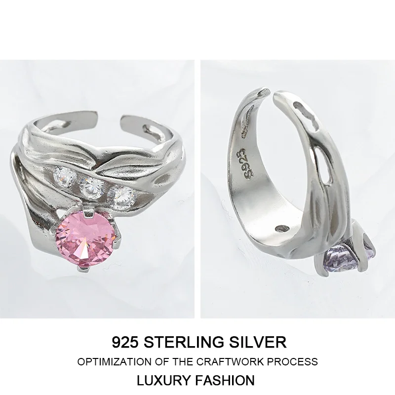 

925 Pure Silver Multicolor Zircon Ring Exaggerated Designer Boho Adjustable Fashion Accessories Gift For Women Fine Jewerly