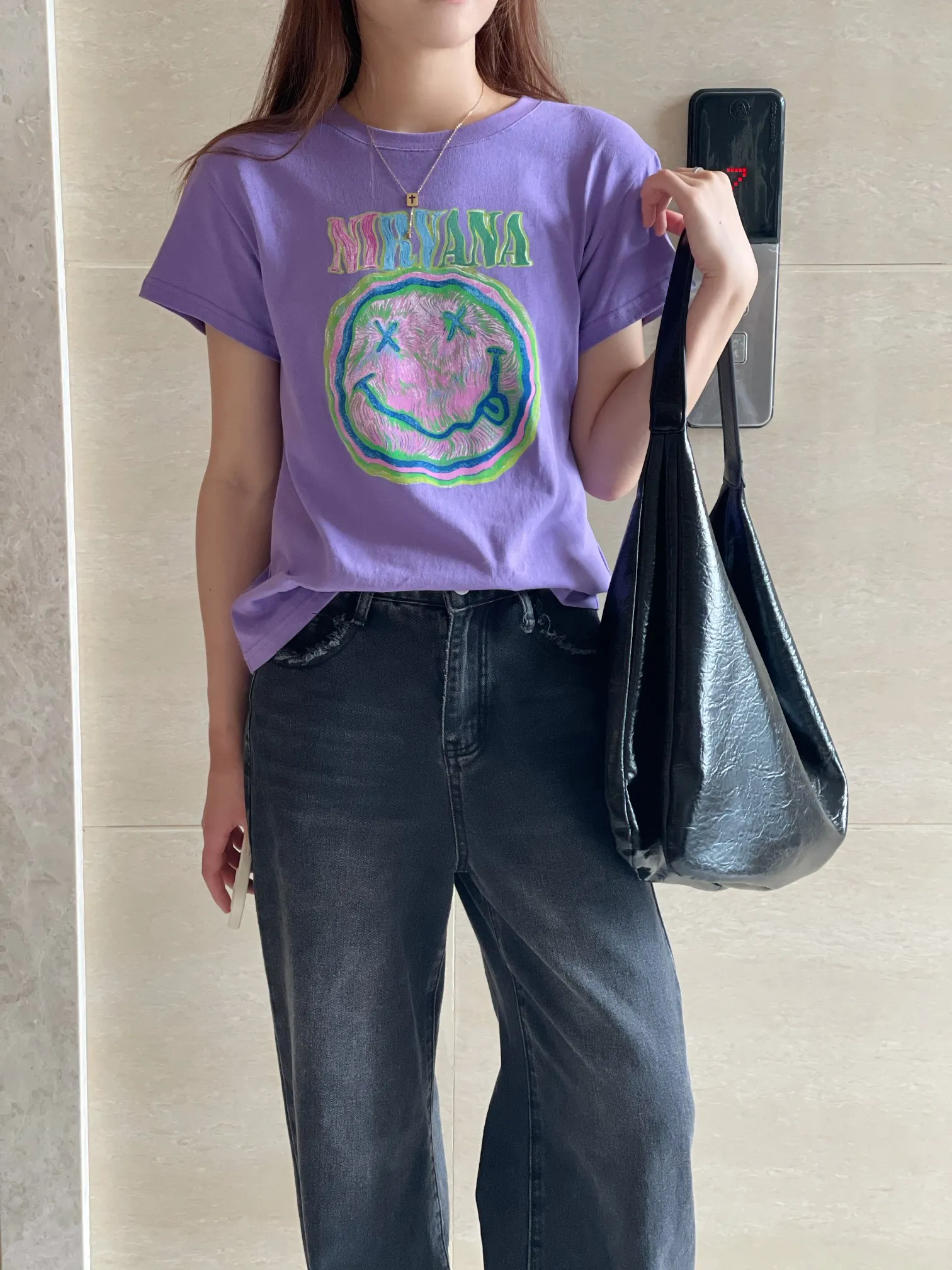 

Women's Cartoon Smiley Face Embroidery Tees Short Sleeve O-Neck T-Shirt