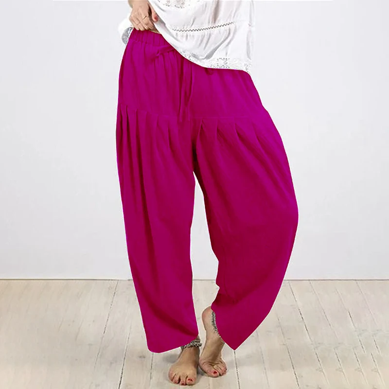 

Women Solid Color Loose Turnip Comfortable Fabric Casual Models Pants New Comfortable High Waist Summer Pants