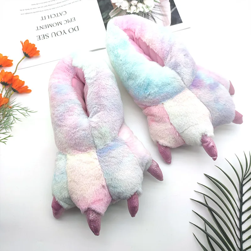 Rainbow Designer Claw Slippers For Women Men Black Bear Foot Shoes Woman Funny Animal Fuzzy Booties Slipper House Cosplay Shoes