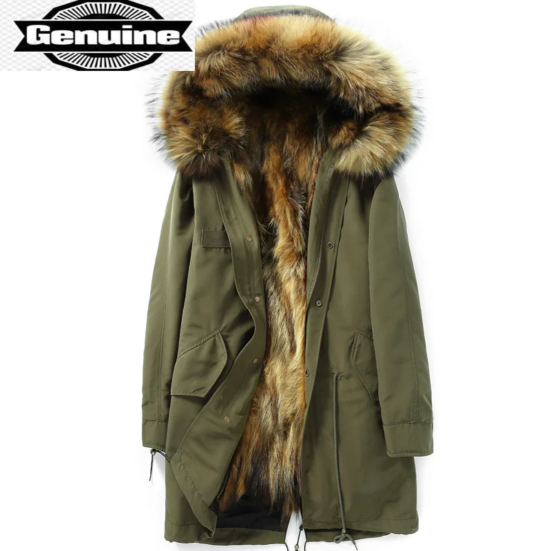 

Winter Jacket Men Parka New Real Raccoon Fur Liner Long Coat Parkas Hombre Warm Overcoat Manteau Homme Hiver KJ1732
