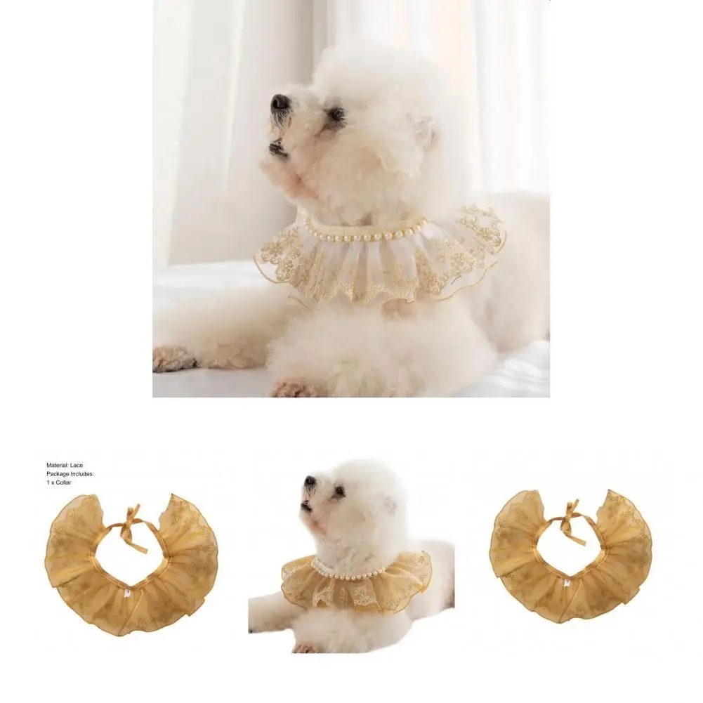 

Artificial Pearls Collar Fashionable Accessory Breathable Kitten Puppy Necklace Collar for Cat Pet Collar Pet Lace Bibs