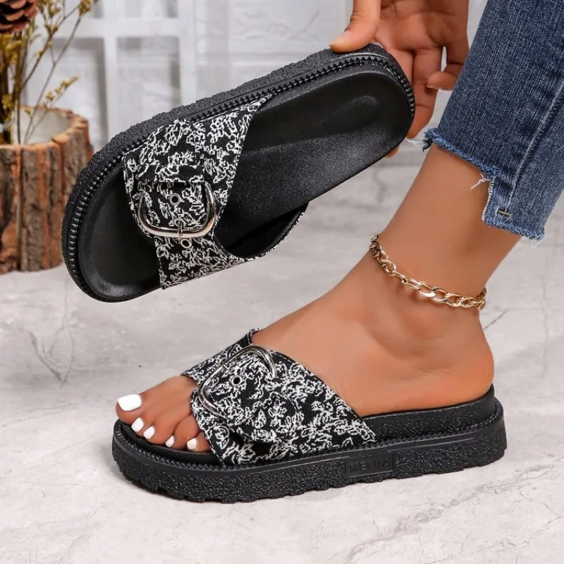 2024 модные тапочки на плоской подошве с заклепками и пряжками женские летние