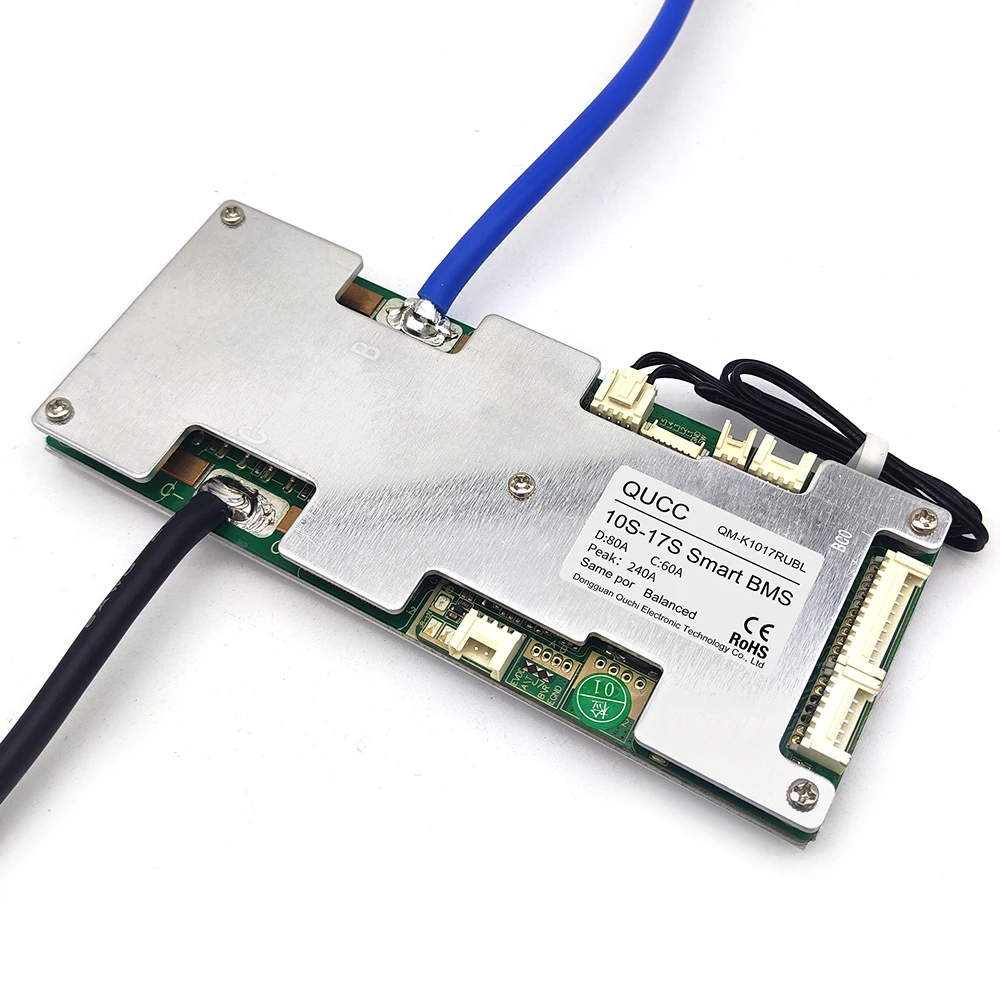 Qucc 60A 80A 10S 12S 13S 14S 15S 16S 17S Smart BMS 36V 48V 60V Lithium Battery Balance Module With Switch Bluetooth APP Uart NTC