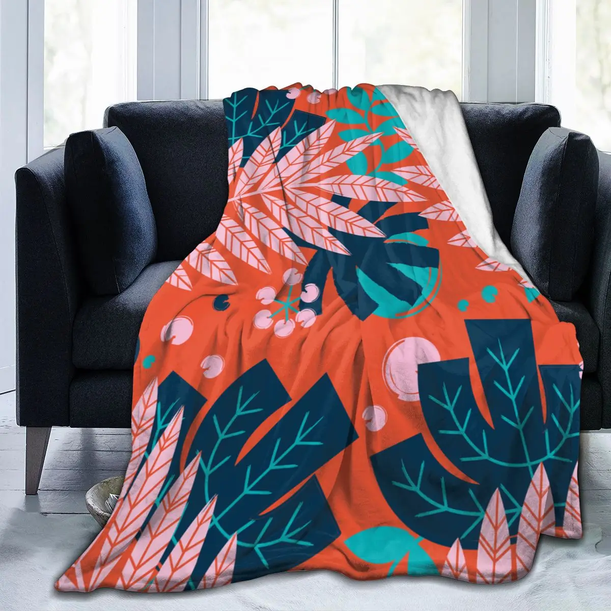 

Мягкое теплое фланелевое одеяло, переносное зимнее одеяло с абстрактными листьями для путешествий, тонкое покрывало для кровати и дивана