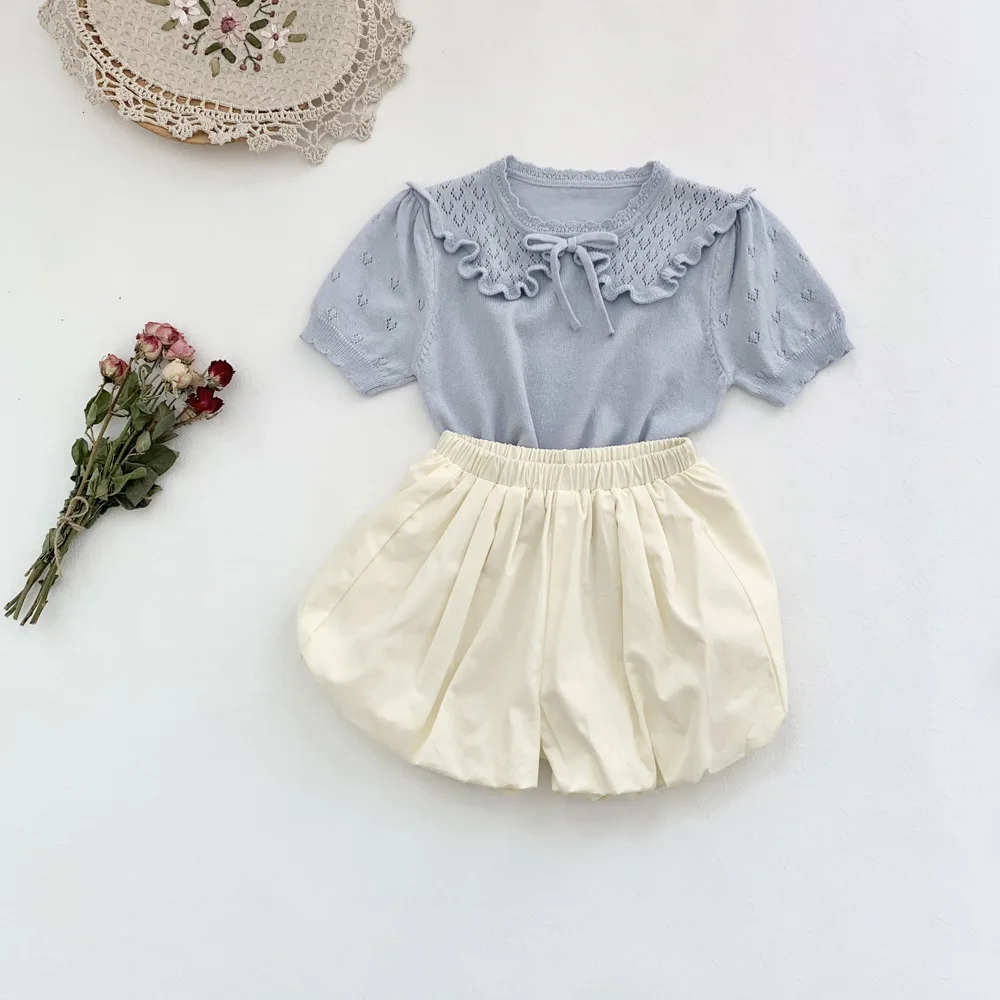 RiniLucia Fashion Baby Girl Knitted Tshirt Short Sleeve Cotton Summer Infant Toddler Child Hollow Sweater Top Baby Clothes