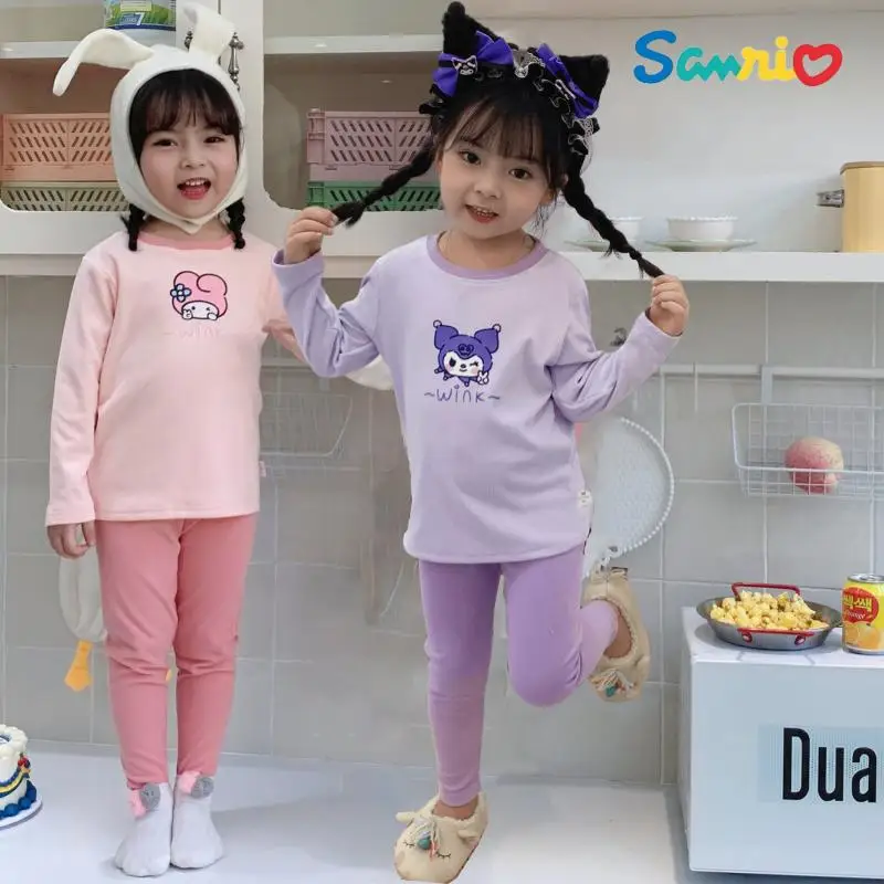 

Anime Kawaii Sanrios Mymelody Kuromi Kid Pajamas Set Comfortable Homewear Close Fitting Autumn Keep Warm Clothes Loungewear Suit
