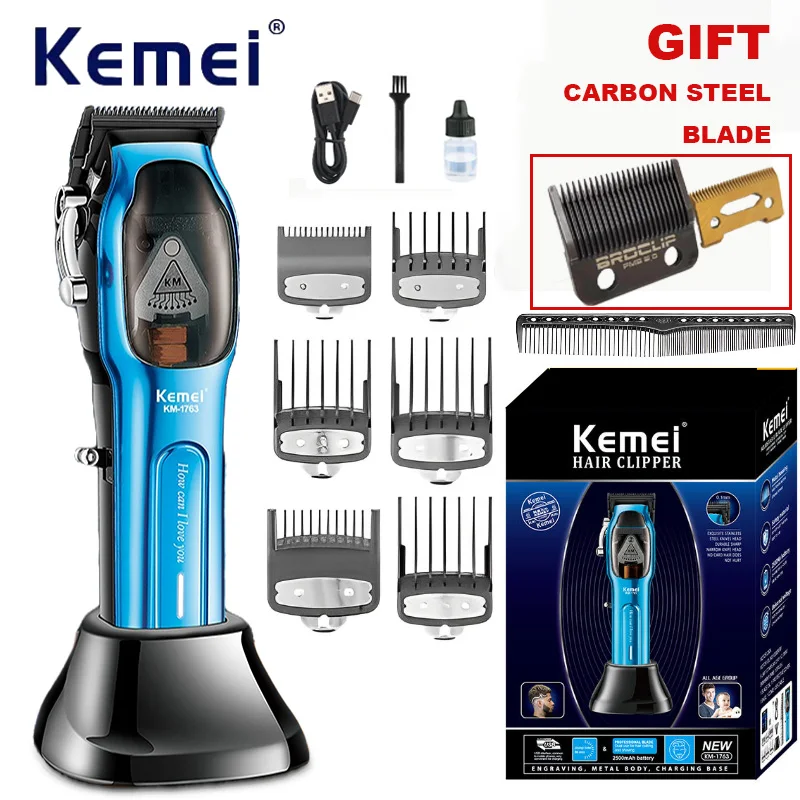 

Kemei 9000RPM Hair Clipper Powerful Hair Trimmer Electric Barber Hair Cutting Machine Adjustable Metal Clippers for Men KM-1763